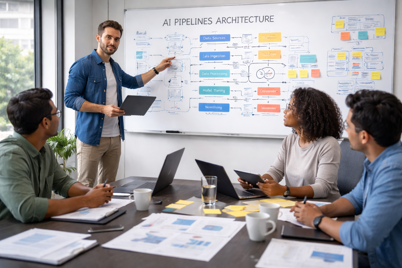Technical professionals reviewing architecture and AI pipelines
