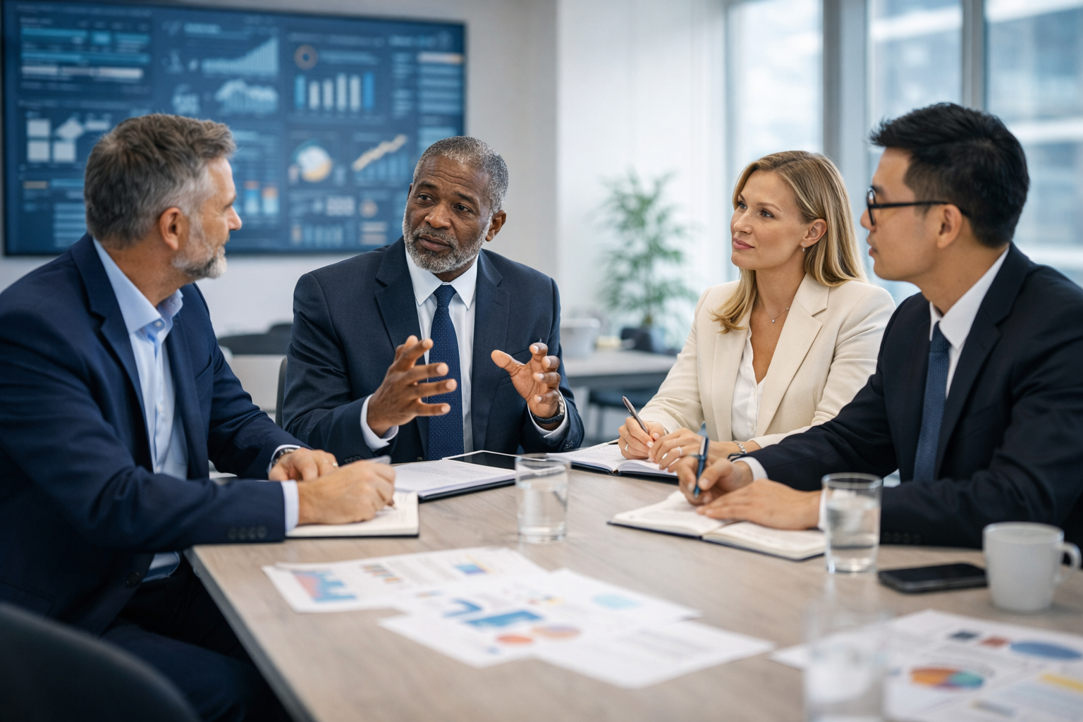 People reviewing an AI governance dashboard