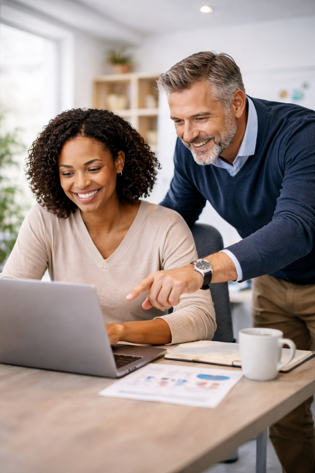 Mid-career professional learning with laptop and mentor support